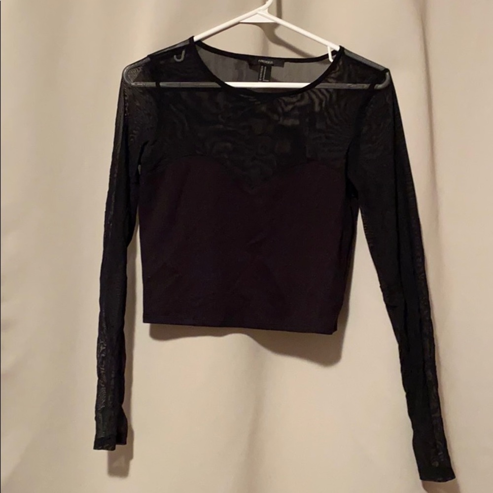Sheer sleeved crop top
